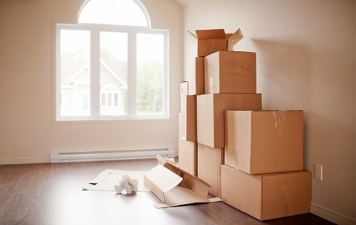 Packing and labelling office equipment for a business move in Knightsbridge